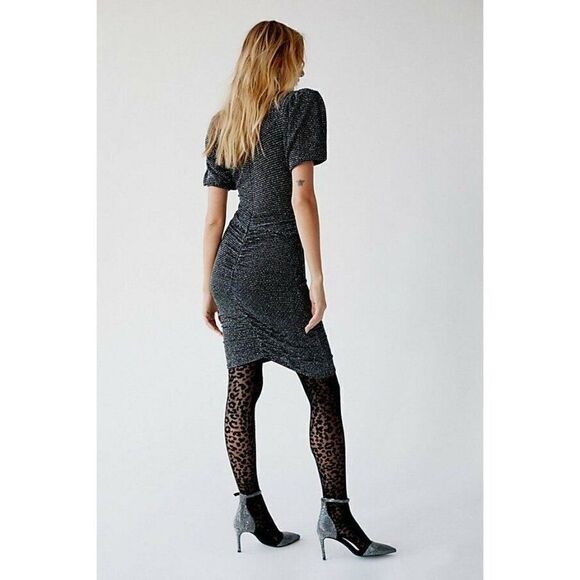 NWT FOR LOVE & LEMONS Sz M MARGAUX GLITTER MINI DRESS BLACK - Picture 2 of 3